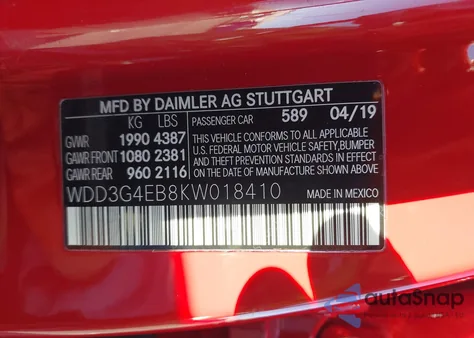 2019 Mercedes-Benz A 220 из США, поврежденный, VIN WDD3G4EB8KW018410